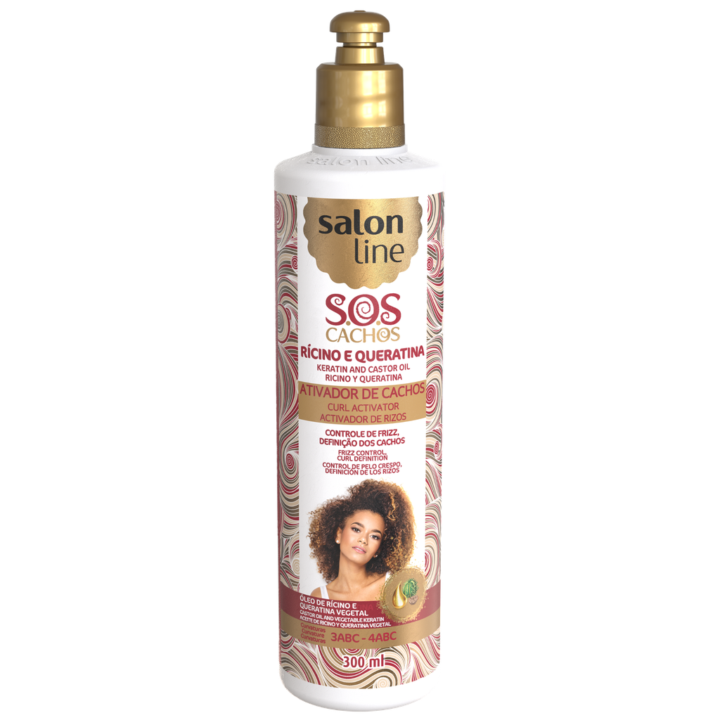 Crème de Coiffage avec Activateur - SOS Boucles - Huile de Ricin et Kératine - Définit et Renforce les Boucles - Salon Line 300ml